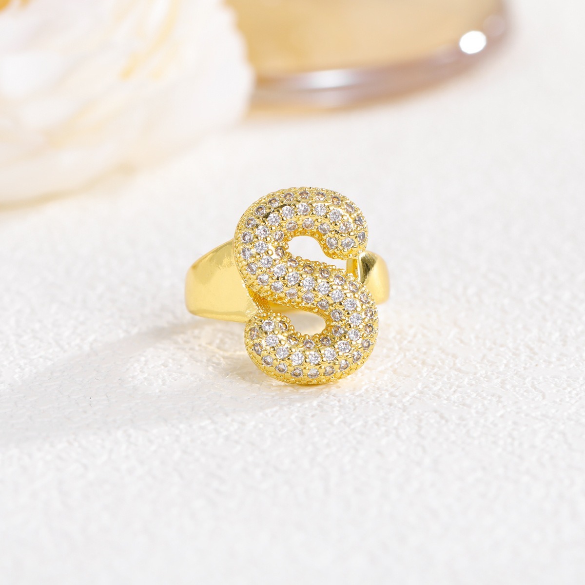 Letter Starburst 18K Gold Diamond 26-Letter Open Ring（Free shipping on orders of two or more items）