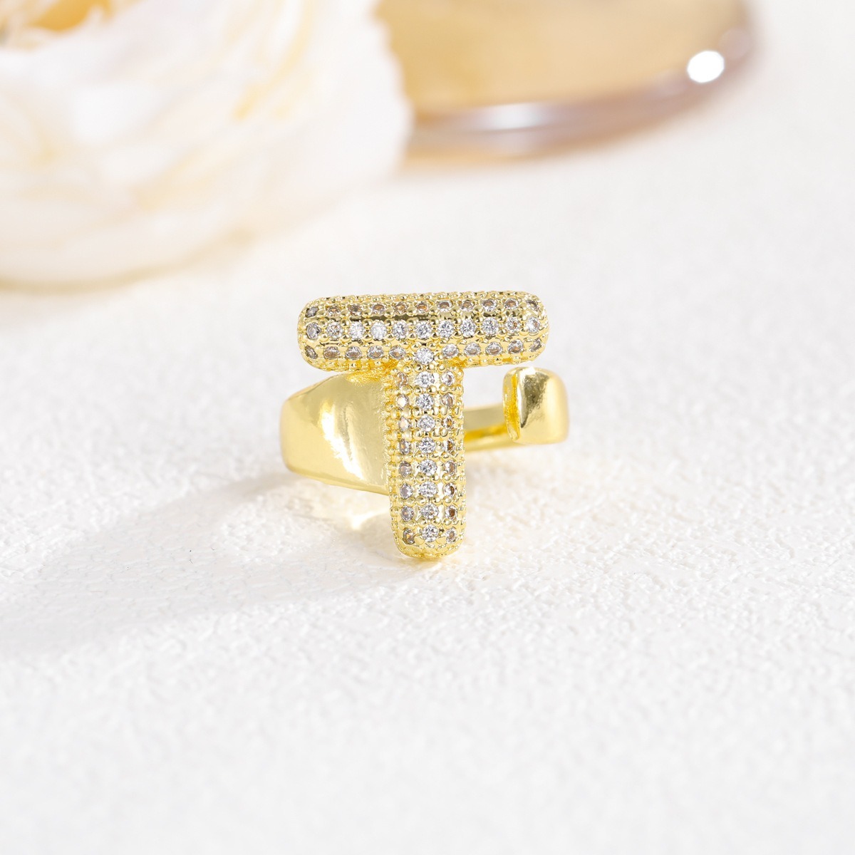 Letter Starburst 18K Gold Diamond 26-Letter Open Ring（Free shipping on orders of two or more items）