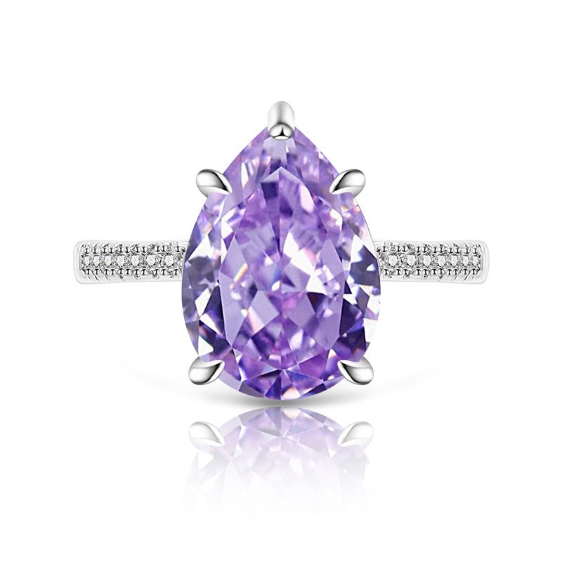 Sterling Silver 6-Prong Pear Cut Color Gem Ring