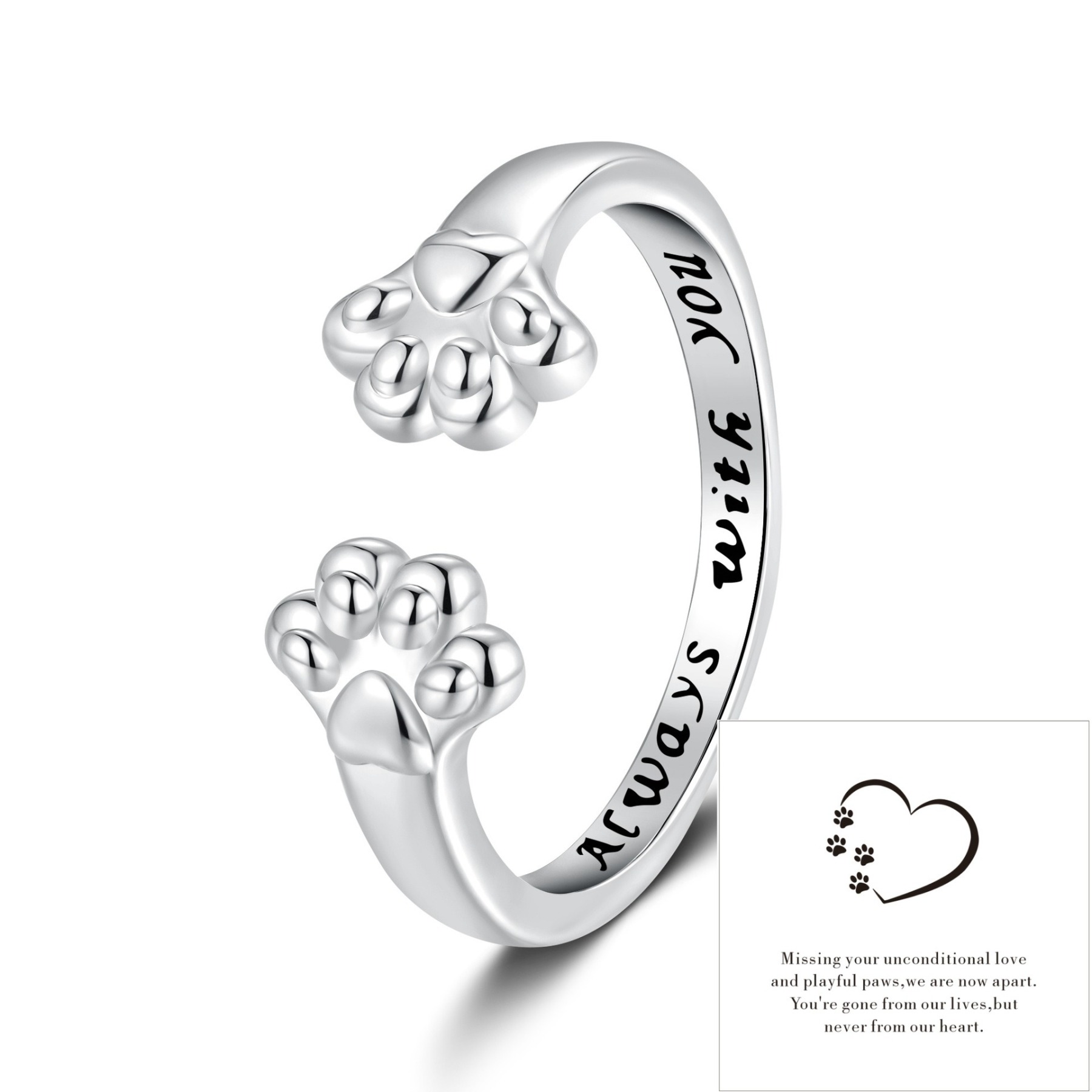 Paw Print Companion S925 Sterling Silver Cat Paw Open Ring