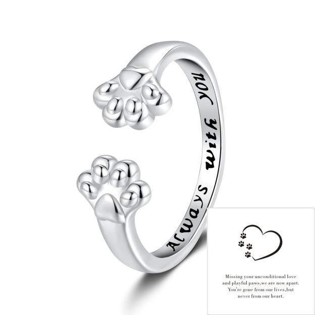 Paw Print Companion S925 Sterling Silver Cat Paw Open Ring