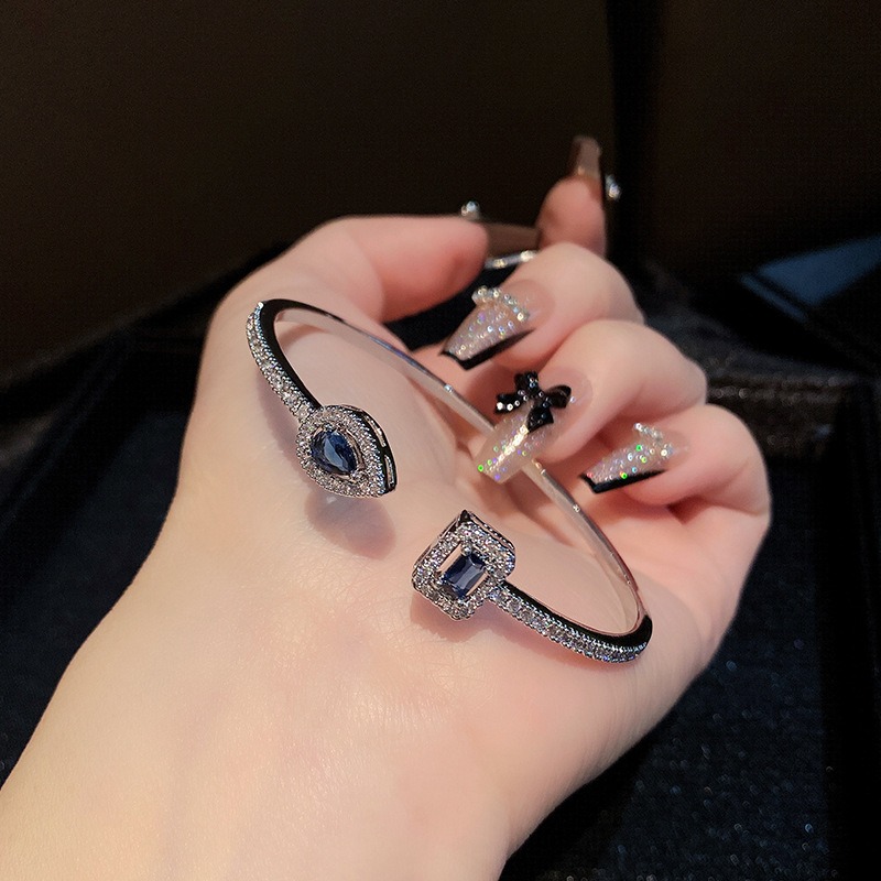 Geometric Treasure Two-Tone Pave Gemstone Cuff Bracelet