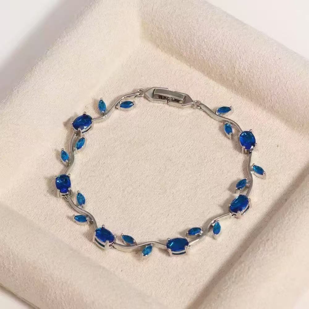 Spring Sprig Gemstone Two-Tone Leaf Bracelet