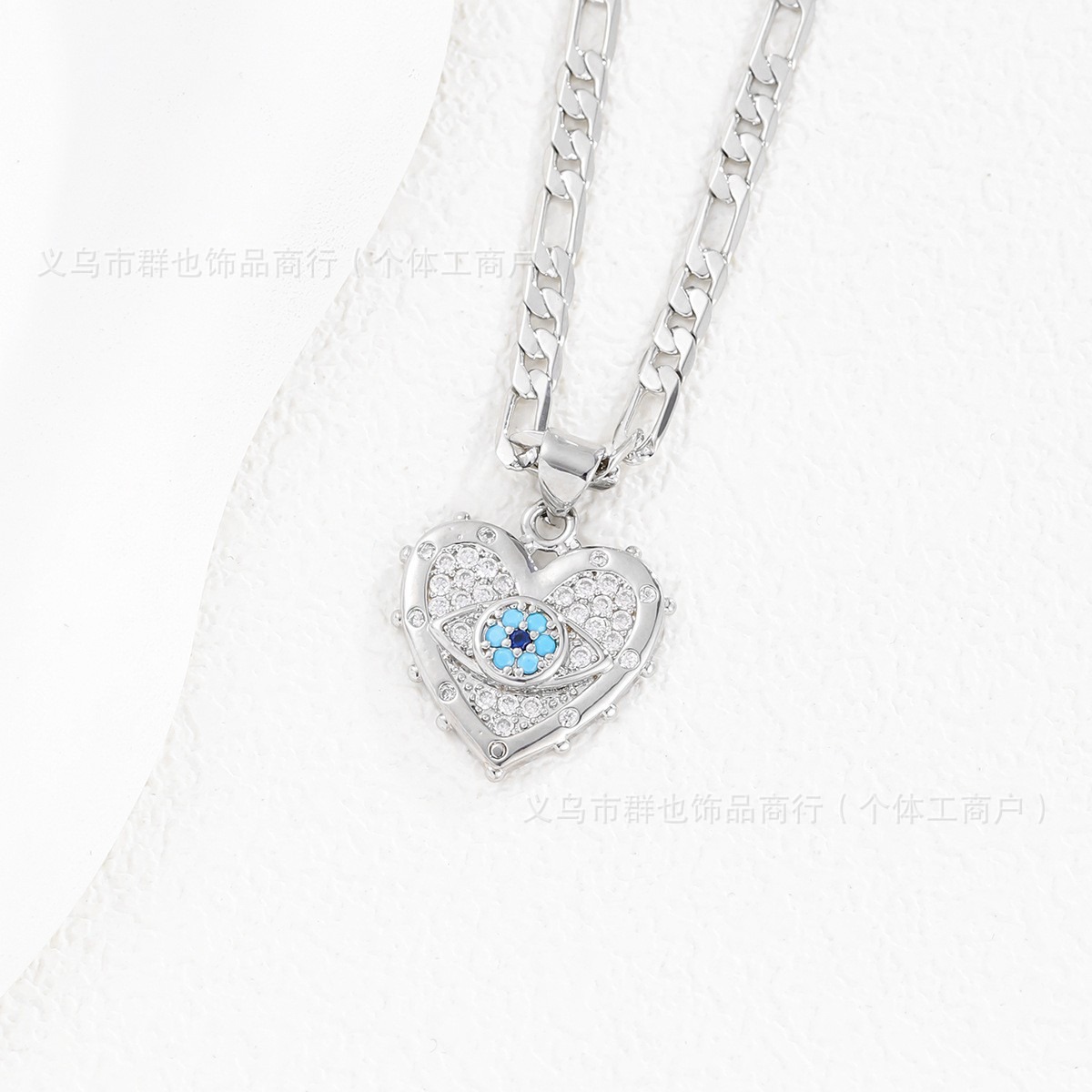 Evil Eye Guardian Heart Pave Diamond Necklace Earrings Set