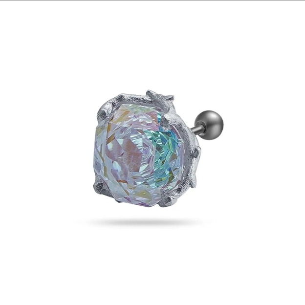 Multi-Color Gemstone Thorn Rose Ear Studs - Unisex Dark-Style Personalized Piercing Accessory