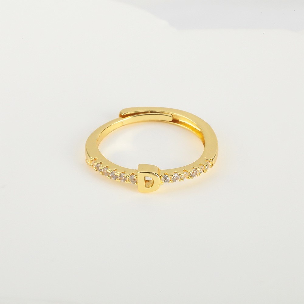 26 Letters Optional Diamond-Encrusted Ring - Gold/Silver Two-Color Women's Light Luxury Minimalist Personalized Accessory