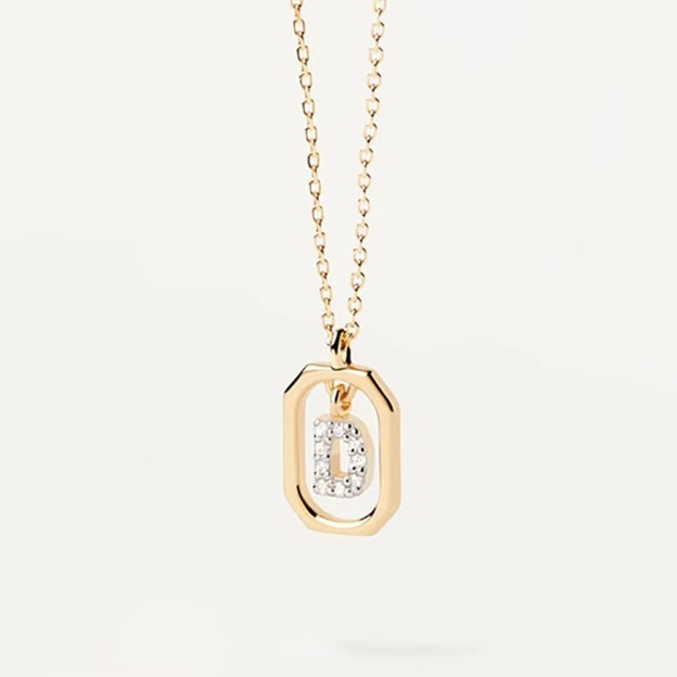 Personalized Touch 18K Gold Diamond 26 Letters Rotating Tag Necklace