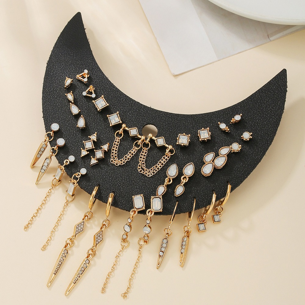 Crescent Color Geometric Tassel Multi-Piece Earring Set