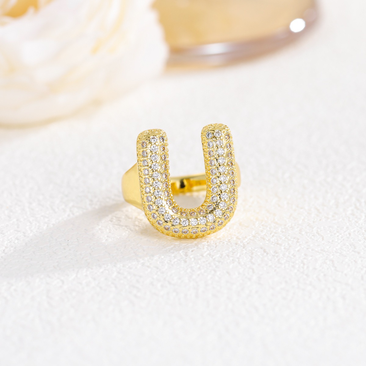 Letter Starburst 18K Gold Diamond 26-Letter Open Ring（Free shipping on orders of two or more items）