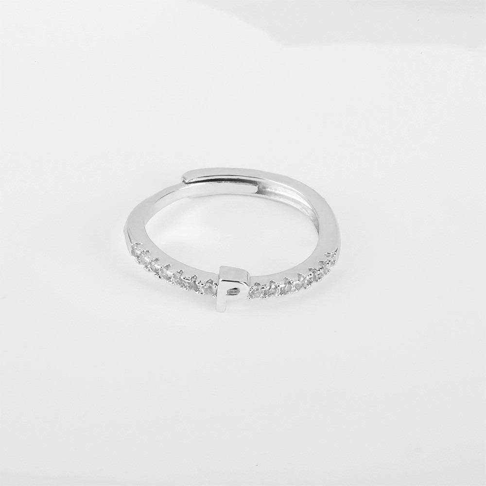 26 Letters Optional Diamond-Encrusted Ring - Gold/Silver Two-Color Women's Light Luxury Minimalist Personalized Accessory