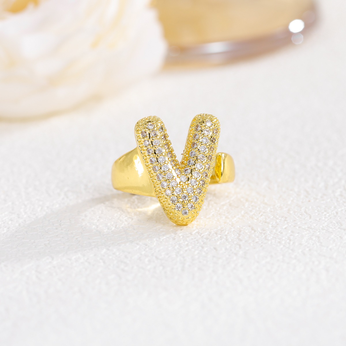 Letter Starburst 18K Gold Diamond 26-Letter Open Ring（Free shipping on orders of two or more items）