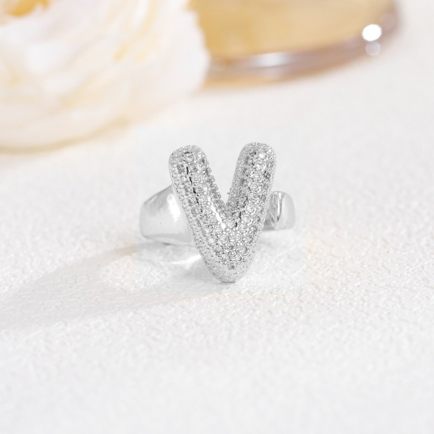 Letter Starburst 18K Gold Diamond 26-Letter Open Ring（Free shipping on orders of two or more items）