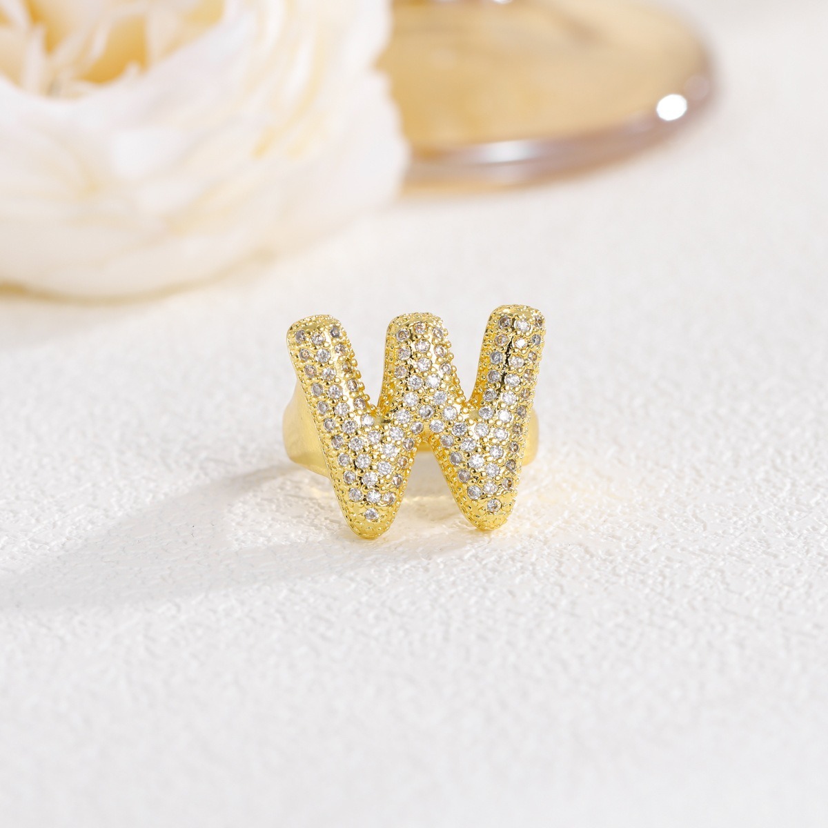 Letter Starburst 18K Gold Diamond 26-Letter Open Ring（Free shipping on orders of two or more items）