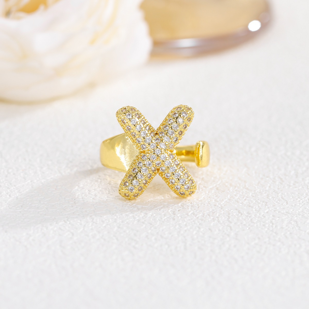 Letter Starburst 18K Gold Diamond 26-Letter Open Ring（Free shipping on orders of two or more items）