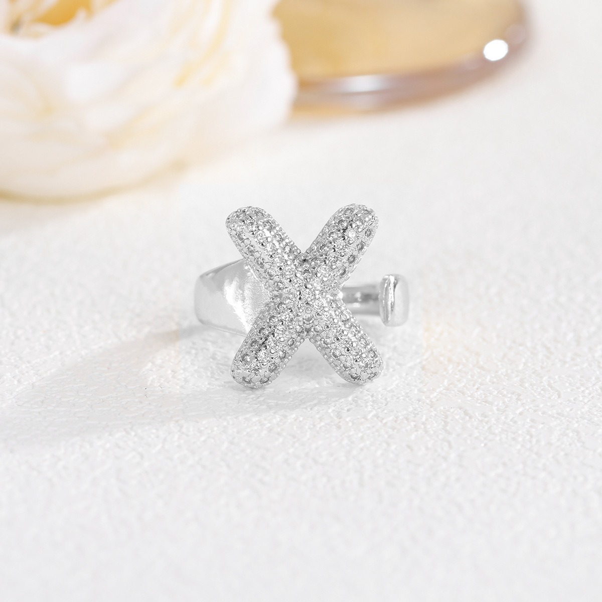 Letter Starburst 18K Gold Diamond 26-Letter Open Ring（Free shipping on orders of two or more items）