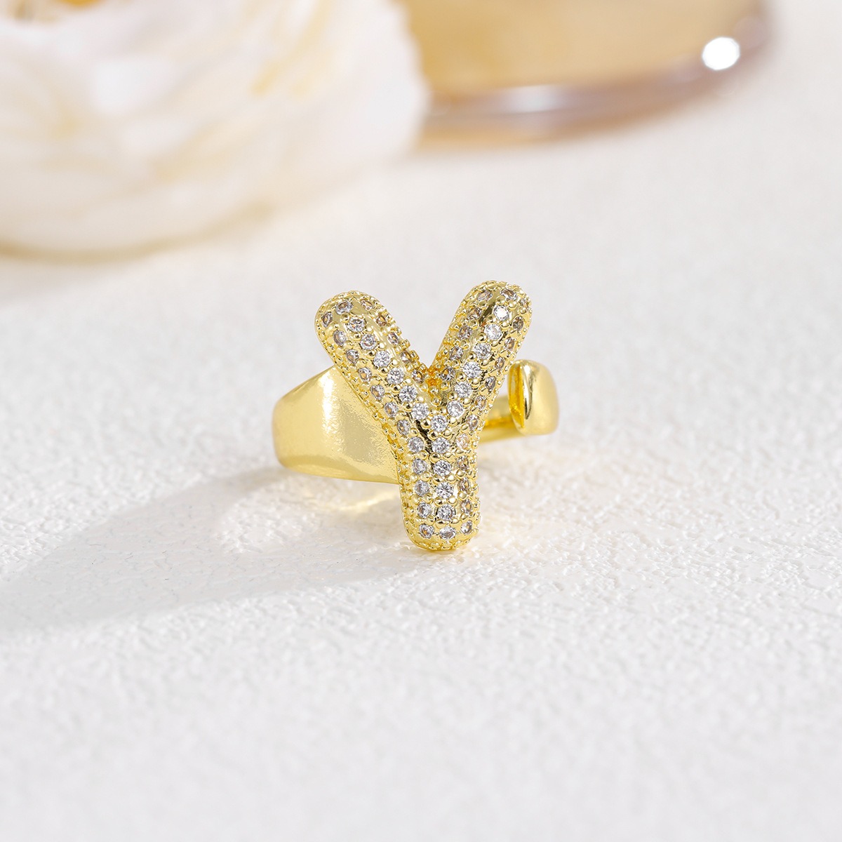 Letter Starburst 18K Gold Diamond 26-Letter Open Ring（Free shipping on orders of two or more items）
