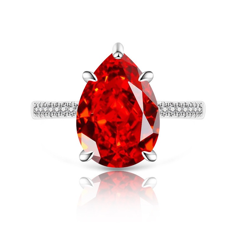 Sterling Silver 6-Prong Pear Cut Color Gem Ring