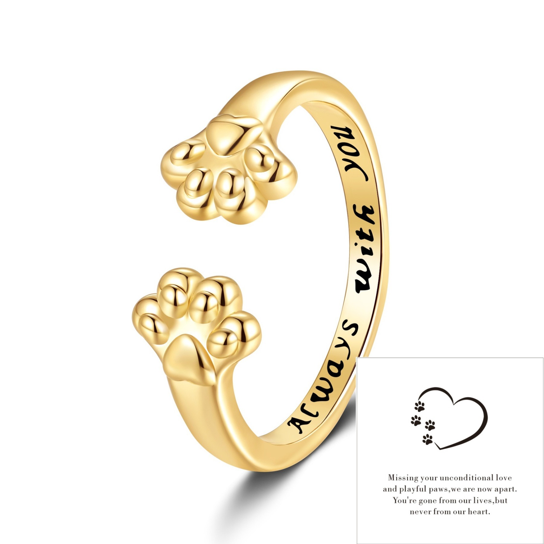 Paw Print Companion S925 Sterling Silver Cat Paw Open Ring