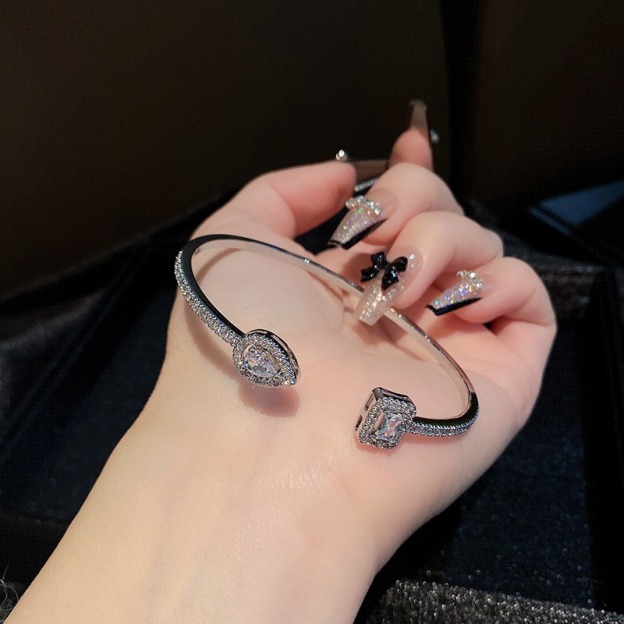 Geometric Treasure Two-Tone Pave Gemstone Cuff Bracelet