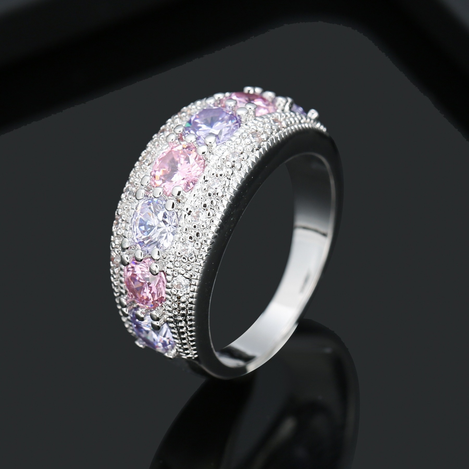 Stellar Row Platinum-Plated Multi-Color Gem Row Ring