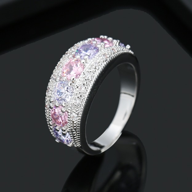 Stellar Row Platinum-Plated Multi-Color Gem Row Ring