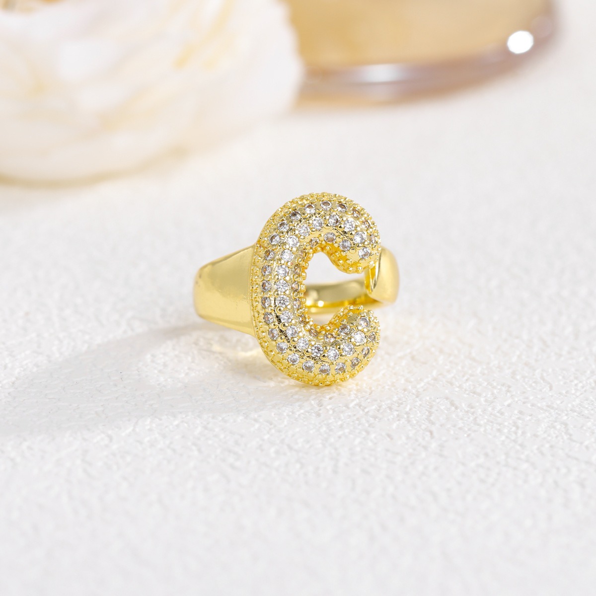 Letter Starburst 18K Gold Diamond 26-Letter Open Ring（Free shipping on orders of two or more items）