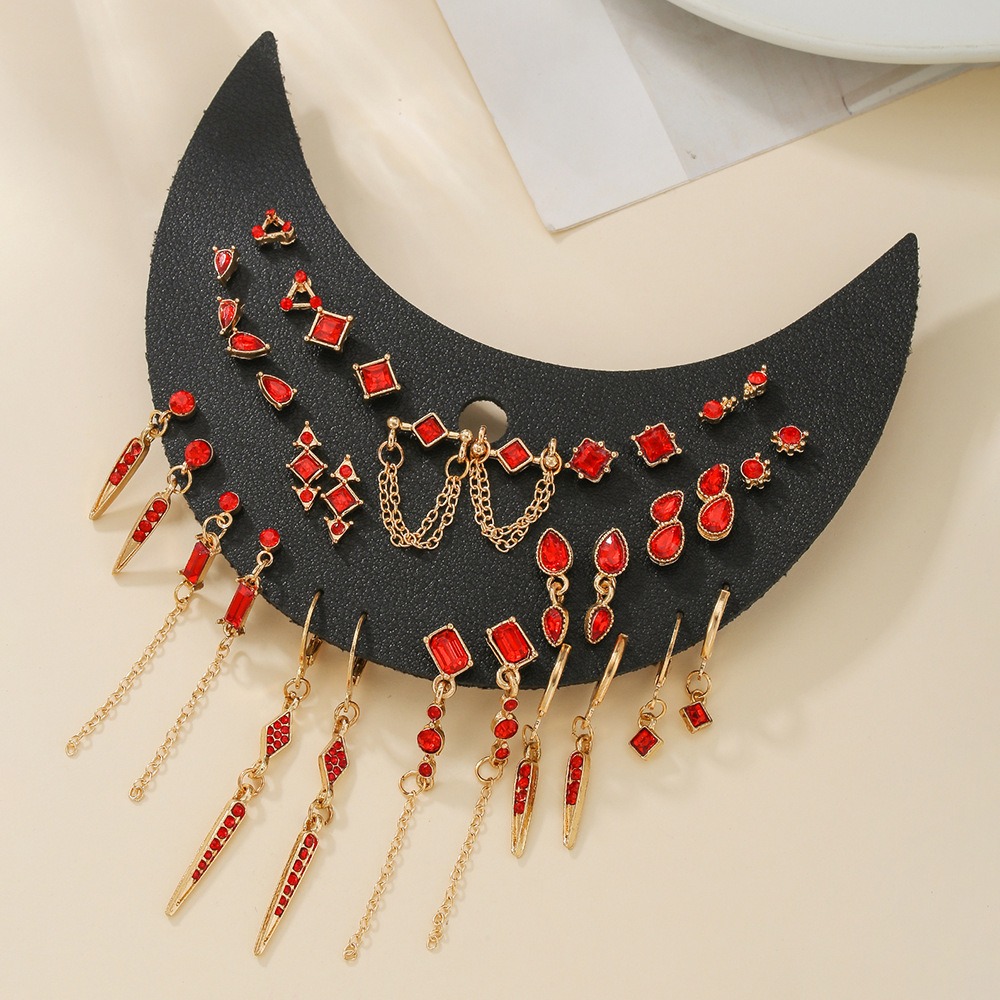 Crescent Color Geometric Tassel Multi-Piece Earring Set