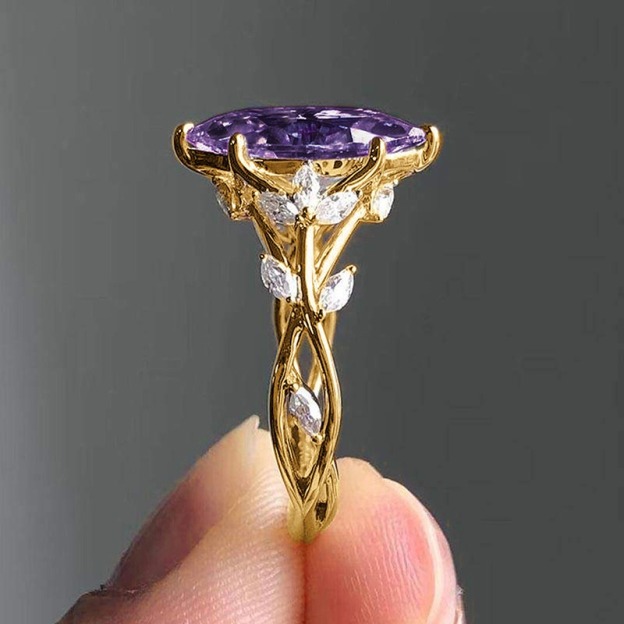 Blossoming Vine 18K Gold Oval Gemstone Vine & Flower Ring