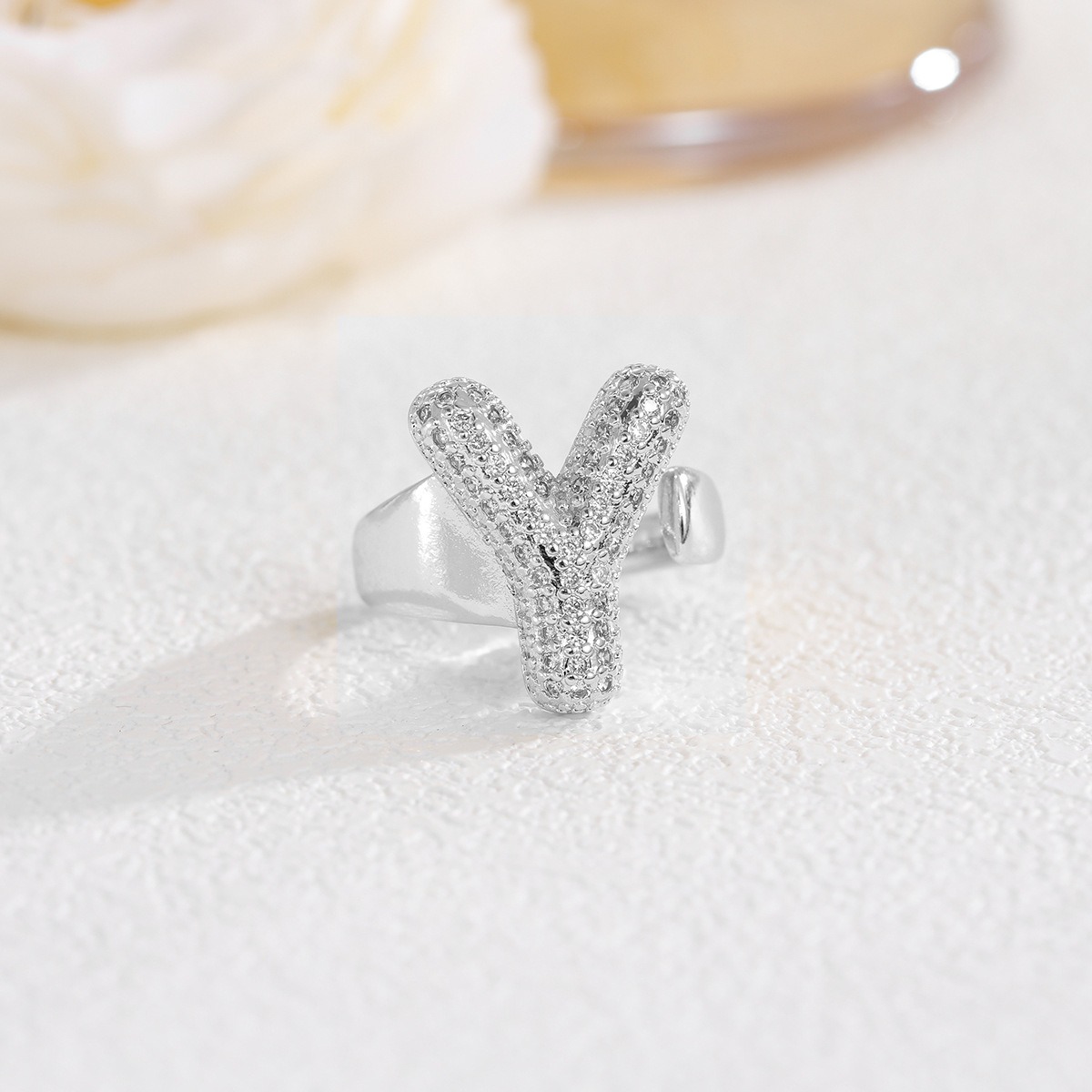 Letter Starburst 18K Gold Diamond 26-Letter Open Ring（Free shipping on orders of two or more items）