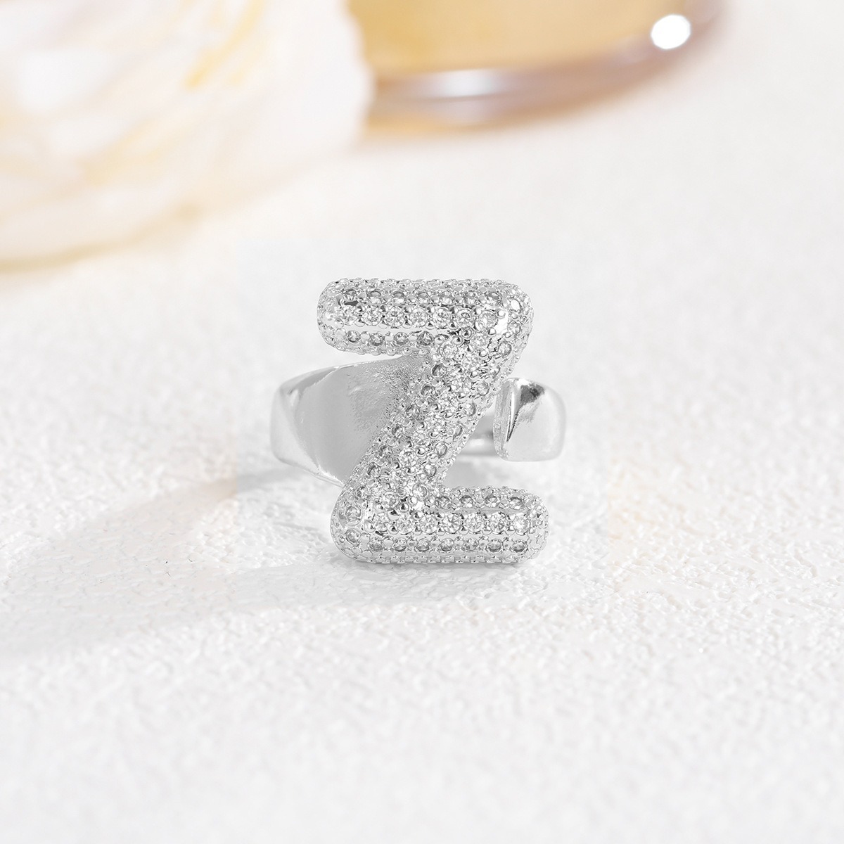 Letter Starburst 18K Gold Diamond 26-Letter Open Ring（Free shipping on orders of two or more items）