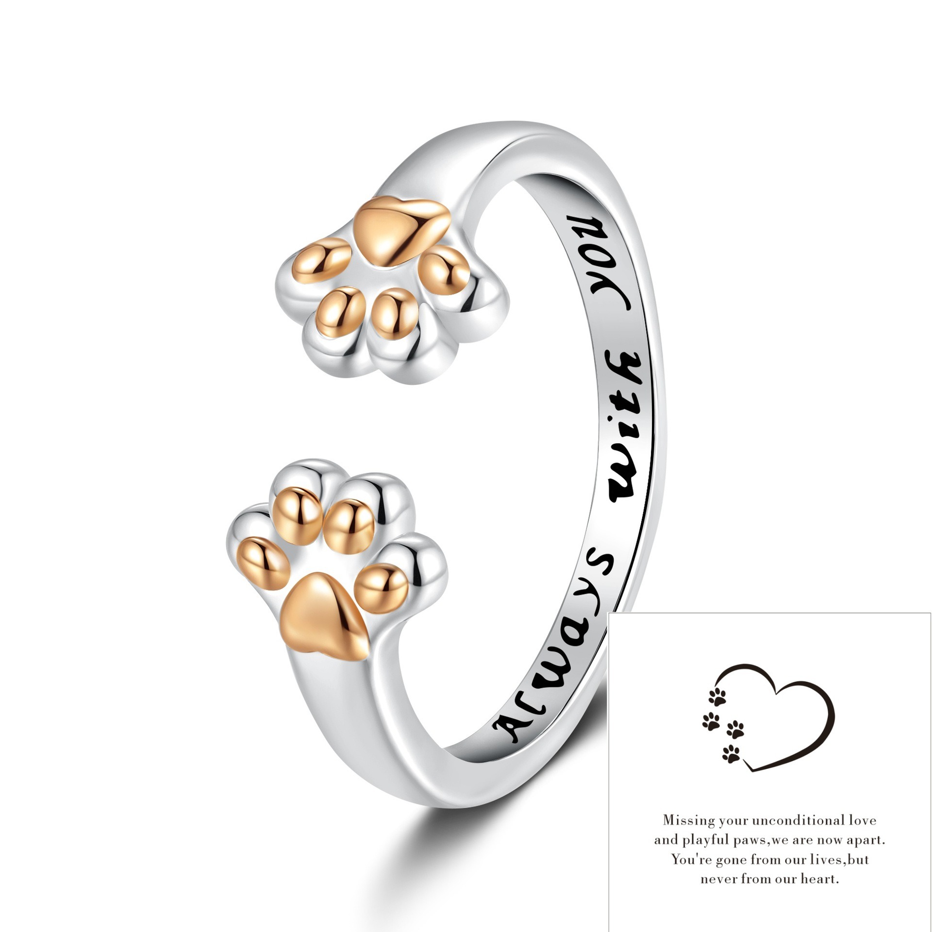 Paw Print Companion S925 Sterling Silver Cat Paw Open Ring