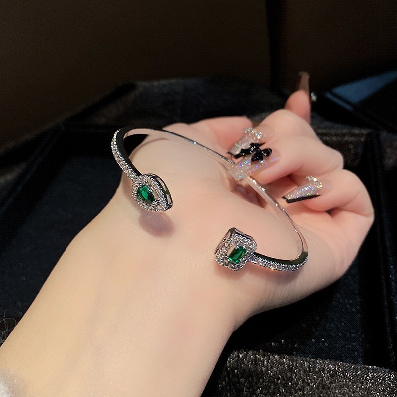 Geometric Treasure Two-Tone Pave Gemstone Cuff Bracelet