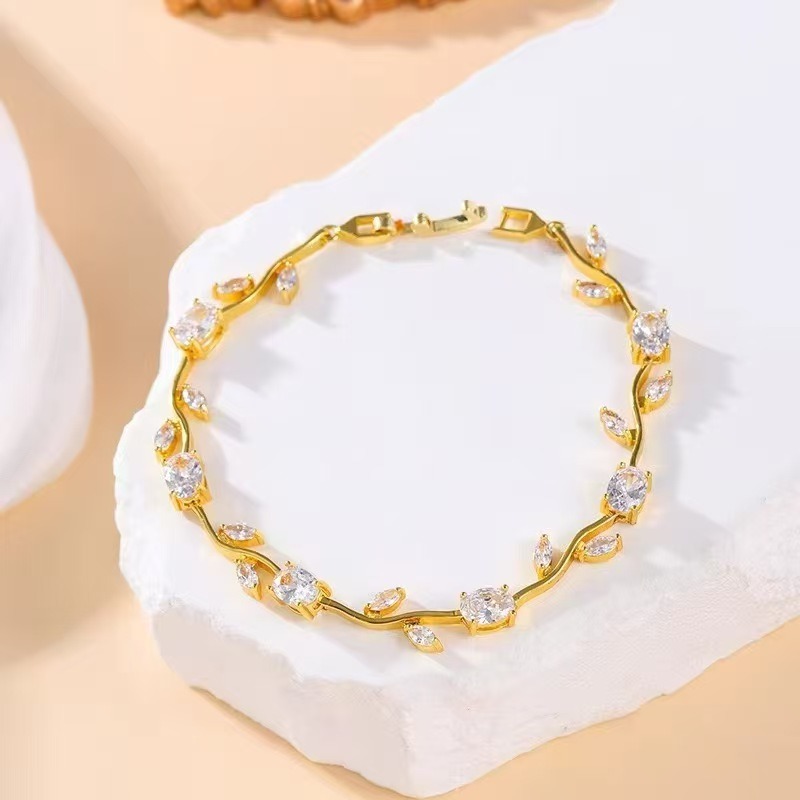 Spring Sprig Gemstone Two-Tone Leaf Bracelet