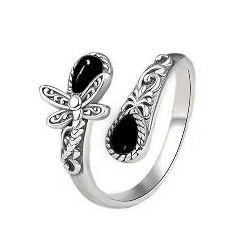 Vintage Oxidized S925 Silver Gemstone Open Ring