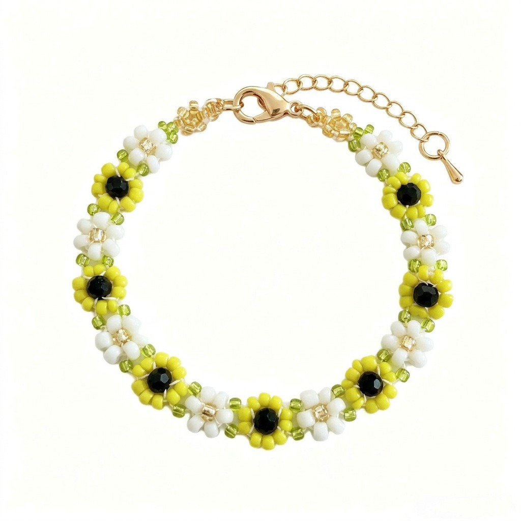 Artisan Hand-Strung Flower Beaded Bracelet