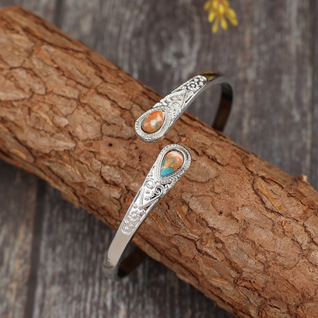 Spirit Guardian Vintage Silver Multi-Gemstone Open Cuff Bracelet