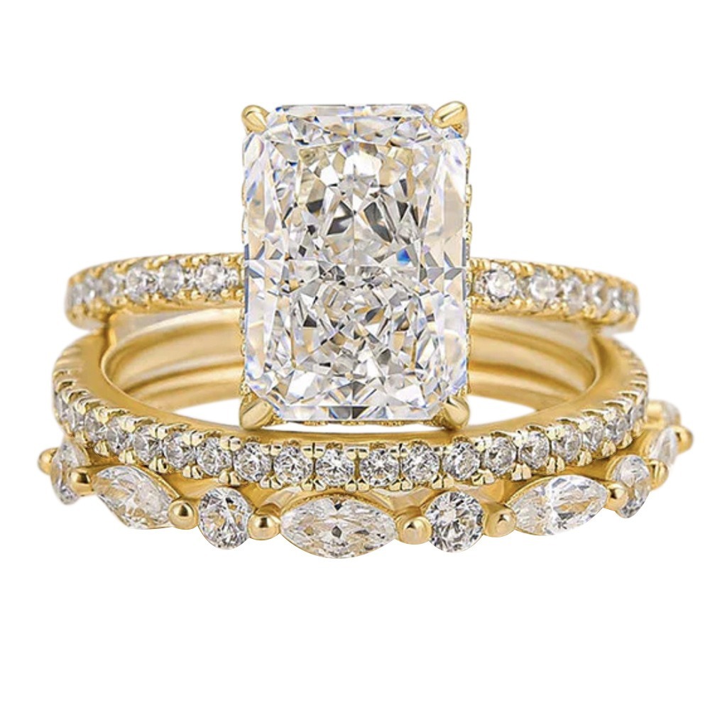 Light Luxury Rectangular Center Stone Ring - Gold/Silver Two-Color Women's Engagement Diamond Ring