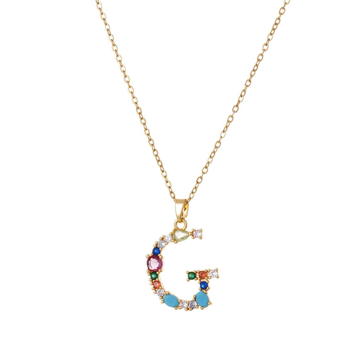 Personalized Colorful Gemstone Initial Necklace