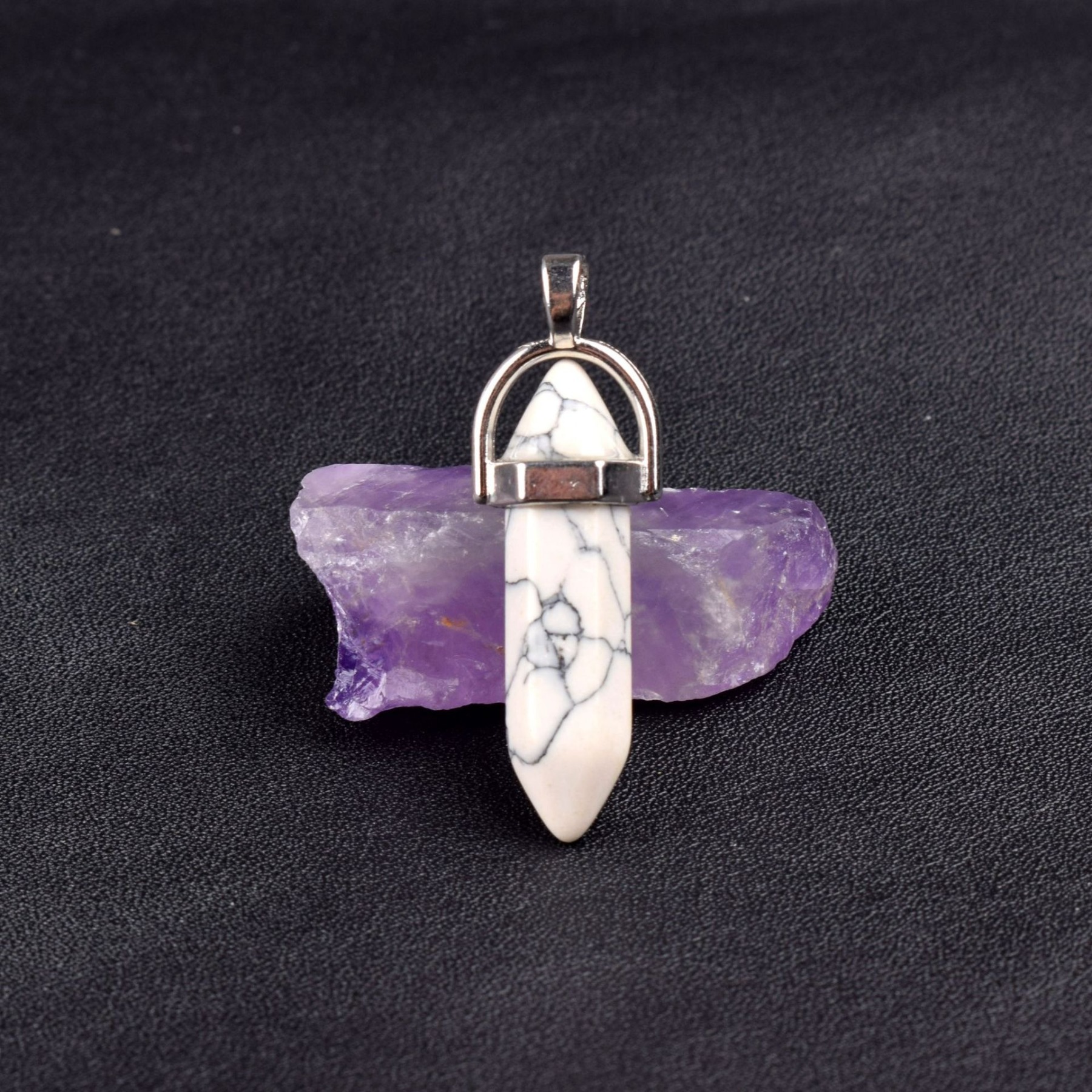 Natural Energy Crystal Point Pendant 2-Piece Set Multi-Color Healing Stone Niche Jewelry