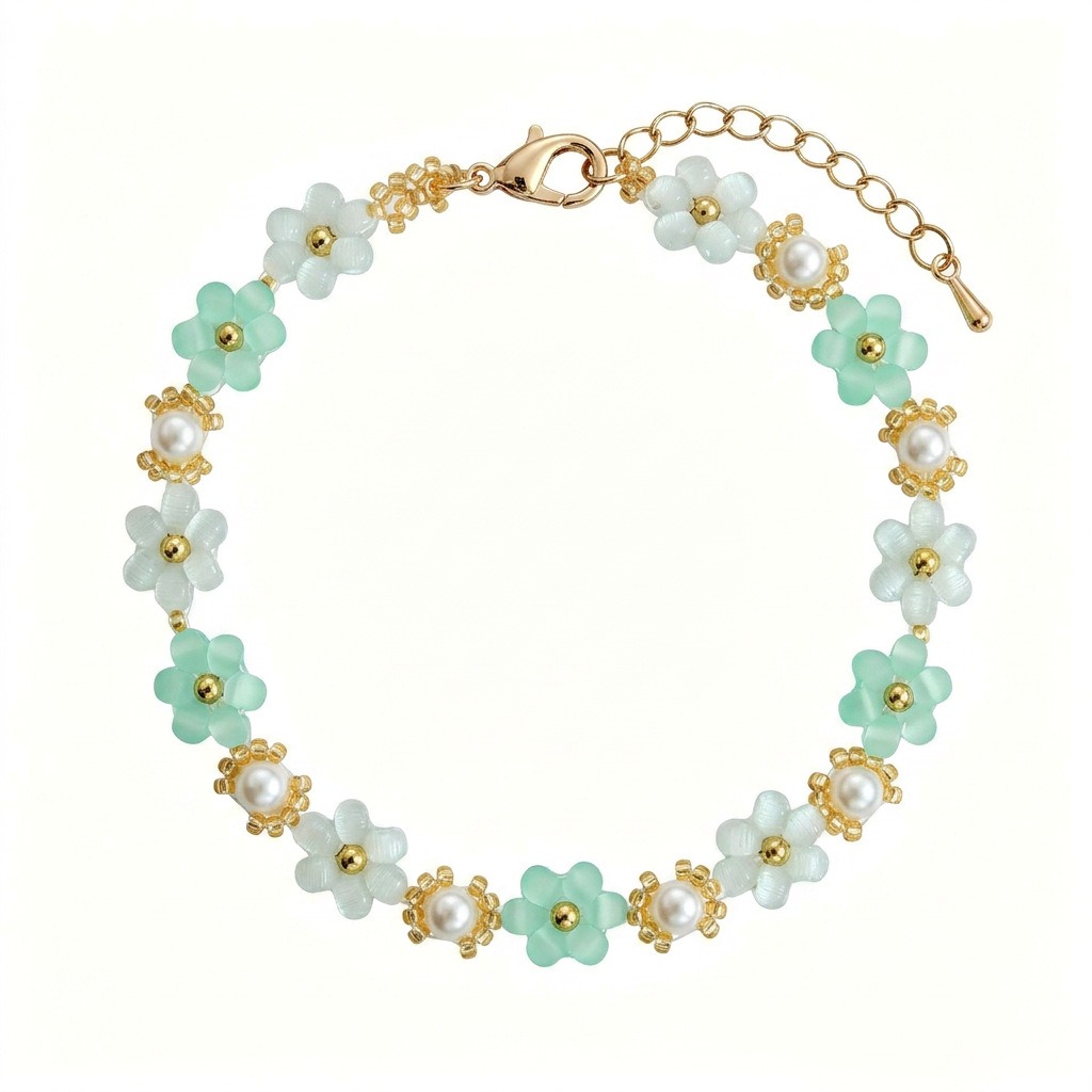 Artisan Hand-Strung Flower Beaded Bracelet