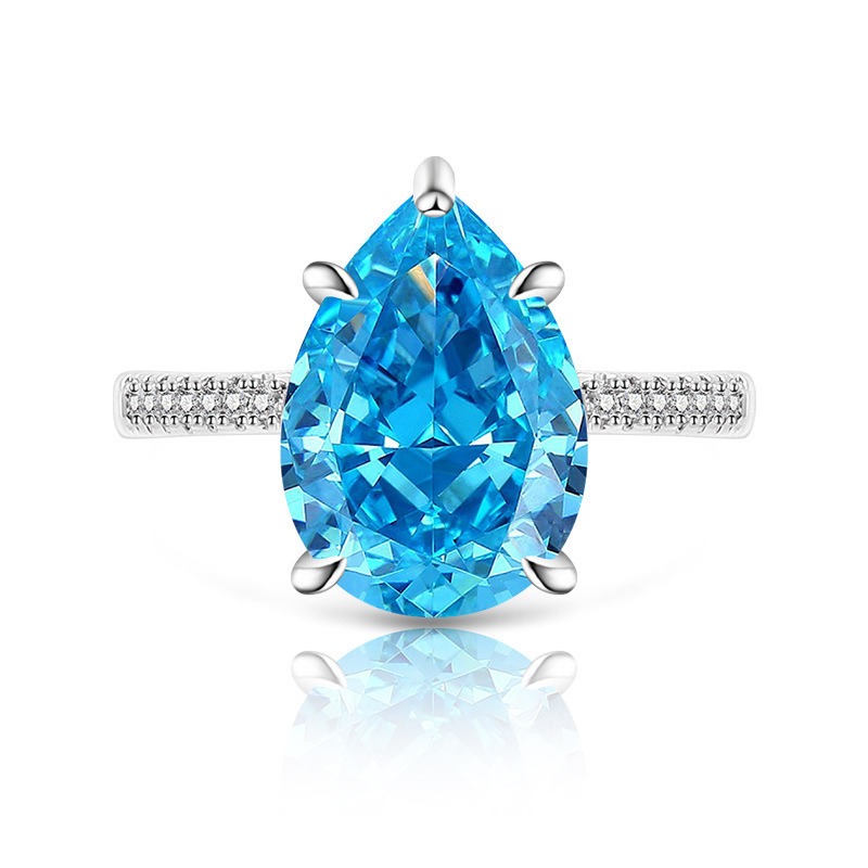 Sterling Silver 6-Prong Pear Cut Color Gem Ring