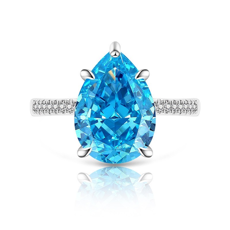 Sterling Silver 6-Prong Pear Cut Color Gem Ring