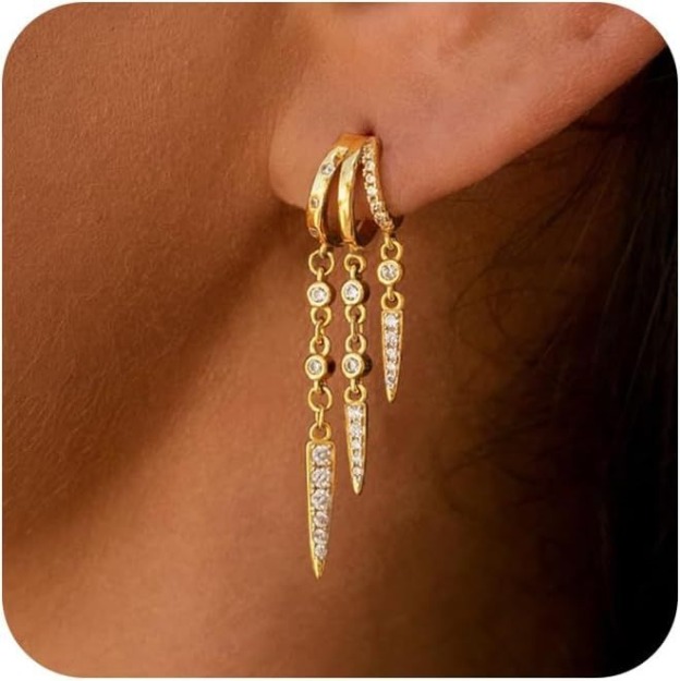 Multi-Style Multi-Layer Tassel Spike Earrings - S925 Silver Plated 18K Gold Diamond-Paved Statement Earrings