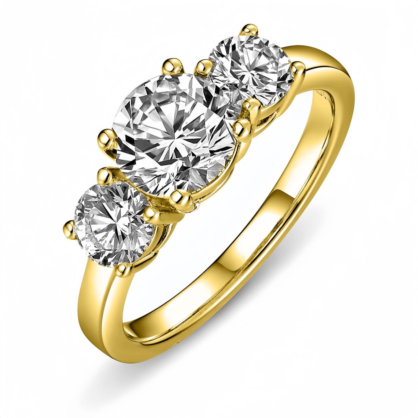 Multi-Diamond Three-Stone & Eternity Band Ring Set - Gold/Silver Two-Color Women's Light Luxury Sparkling Accessory