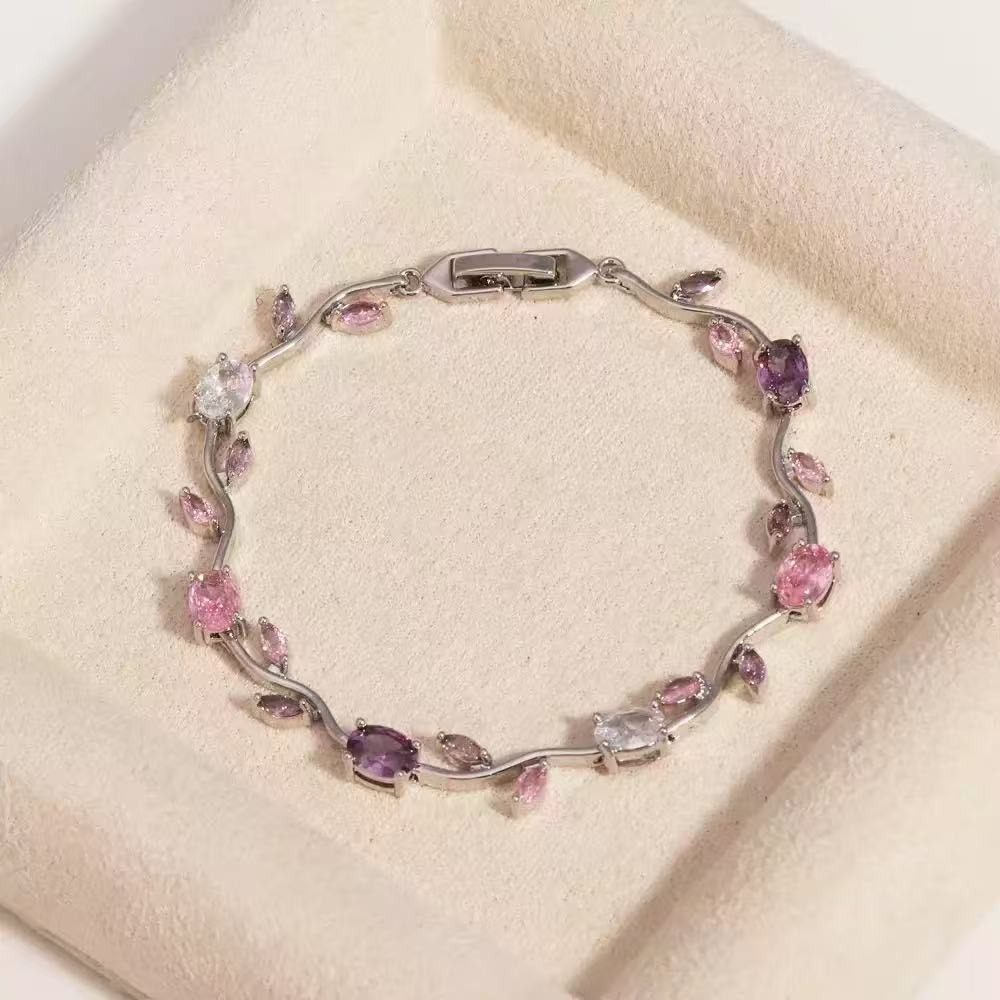 Spring Sprig Gemstone Two-Tone Leaf Bracelet