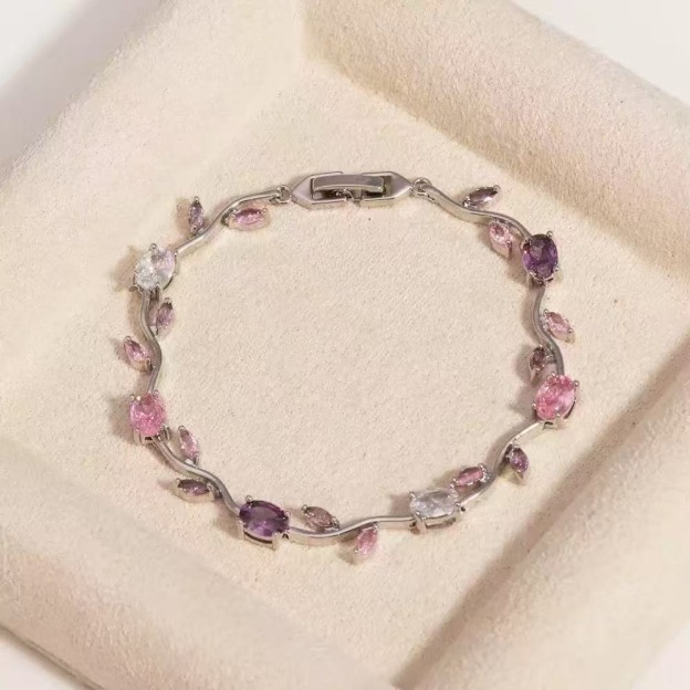 Spring Sprig Gemstone Two-Tone Leaf Bracelet