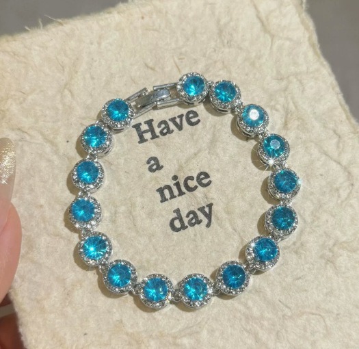 S925 Sterling Silver Round Halo Colored Stone Tennis Bracelet