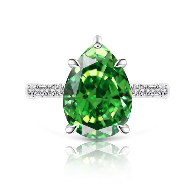 Sterling Silver 6-Prong Pear Cut Color Gem Ring