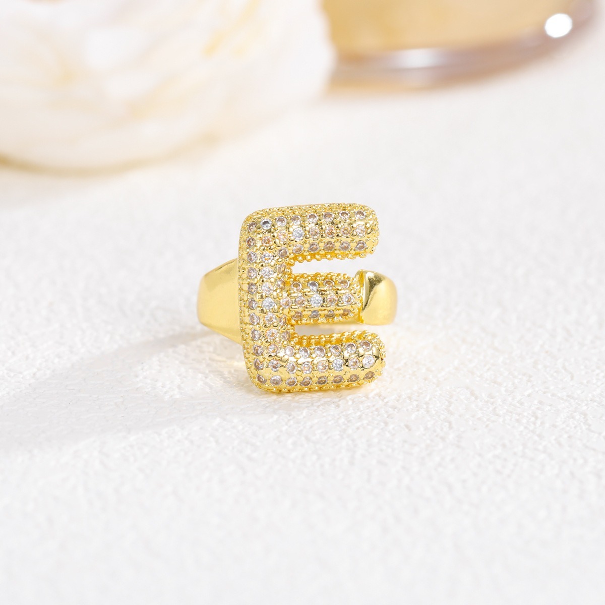 Letter Starburst 18K Gold Diamond 26-Letter Open Ring（Free shipping on orders of two or more items）