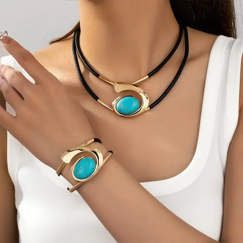 📿 50% DE RÉDUCTION ! ✨ Ensemble Collier & Bracelet Pierre Acrylique Bohème - Design Vintage Léger et Élégant, Cadeau Parfait pour les Amatrices de Mode 👒📦